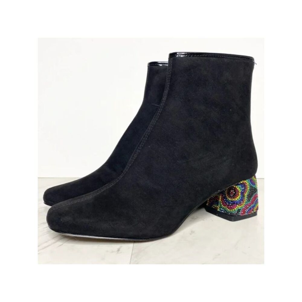 BETSEY JOHNSON Womens Black Rhinestone Haper Round Toe Flare Booties 5.5 M
